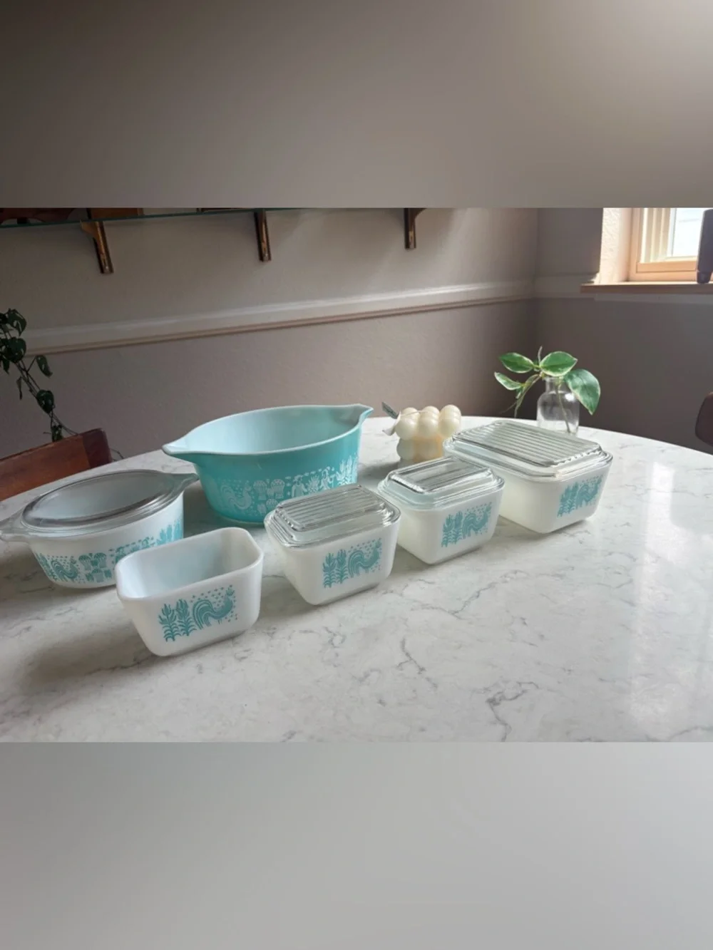Pyrex Turquoise and White Butterprint Glass Storage Set 10 pcs 1958